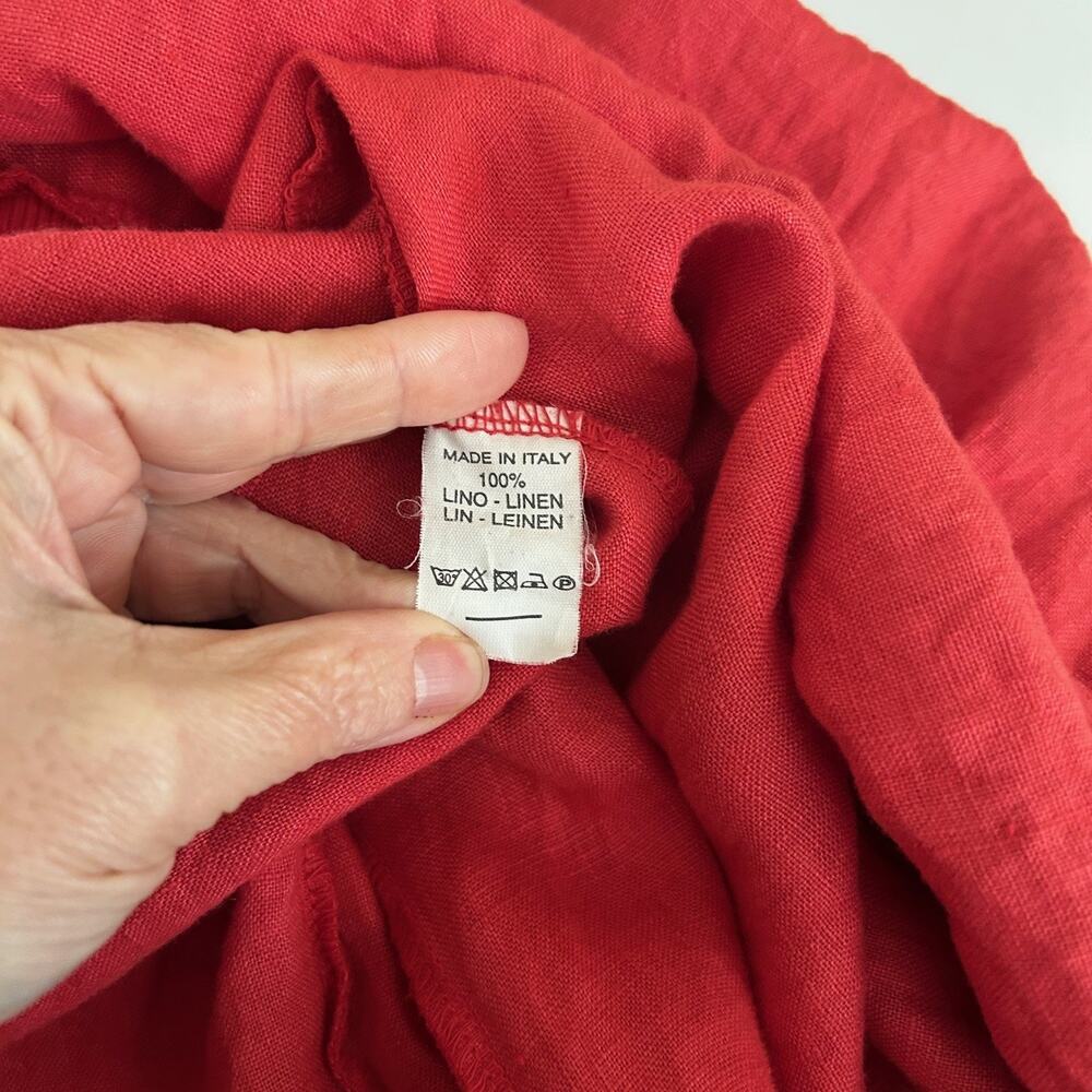 Inizio Magic Linen Dress XL Red Bubble Hem Lagenlook Sleeveless Italy Pockets - Picture 10 of 10